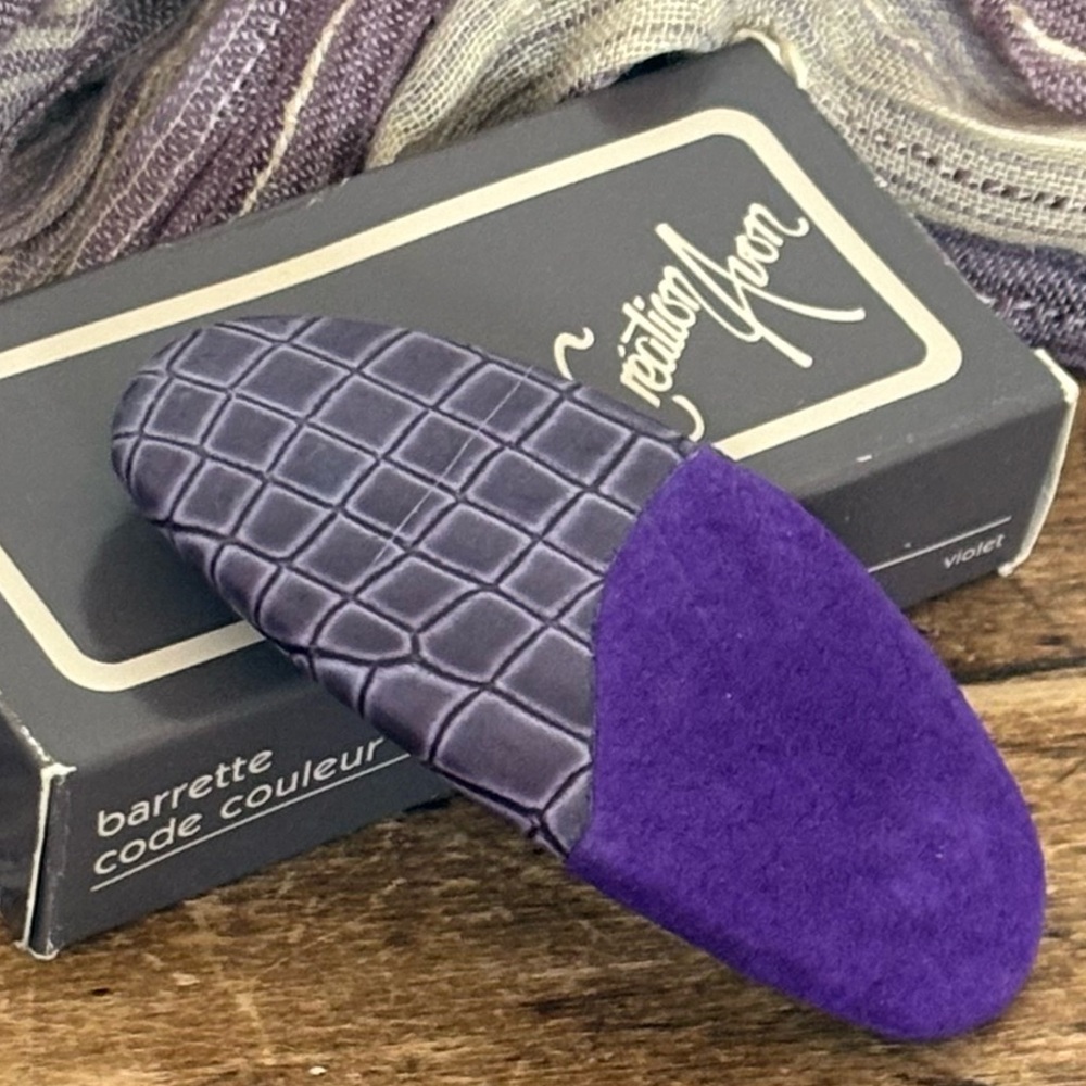 VTG 90s Avon Treasured Colours Statement Barrette Purple Suede Faux Croc NIB 365